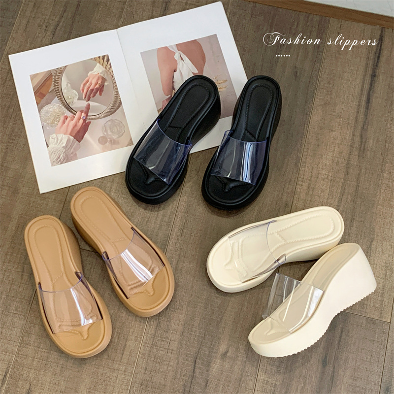 2026 New Style YuTuo F062 Factory Custom Women Platform For Transparent PVC Strap Wedge Sandals Wholesale Summer Outdoor