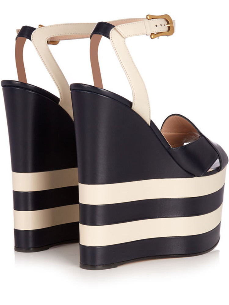 2021 European American Women's Large Size Fashion High-Heeled Wedges Sandals New Buckle Color-Matching Design Cross-Border High detail