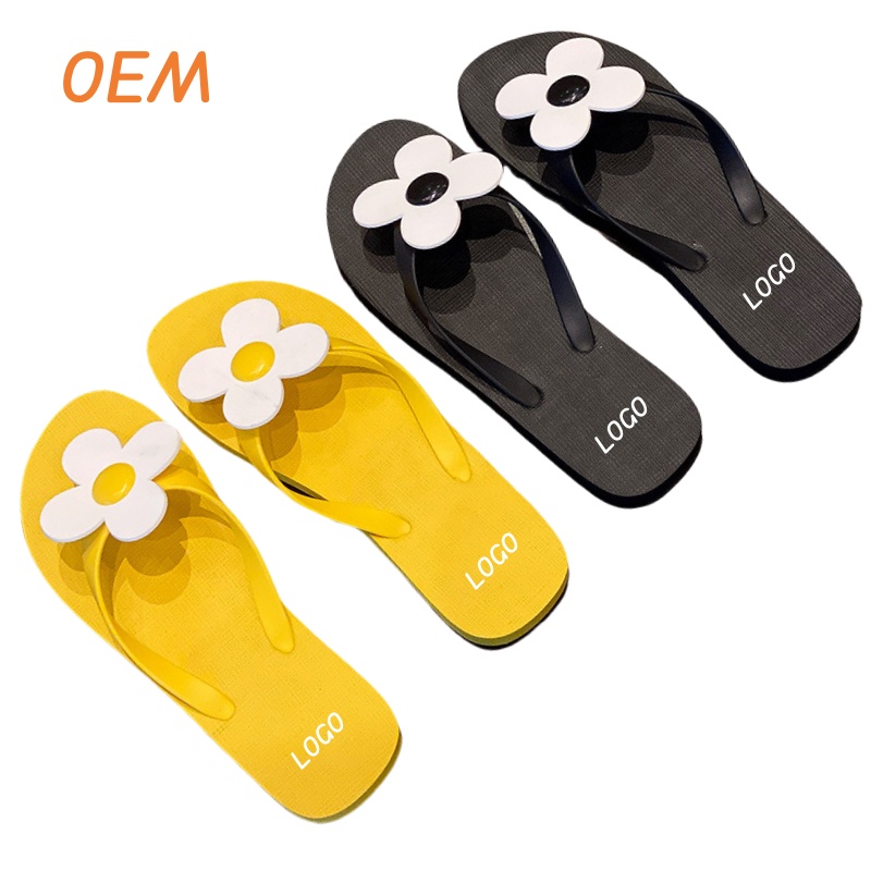 Custom Women's Floral Flip Flops for Summer Light PVC Slides with Flat Soft and Printed Design for Beach Outdoors product view