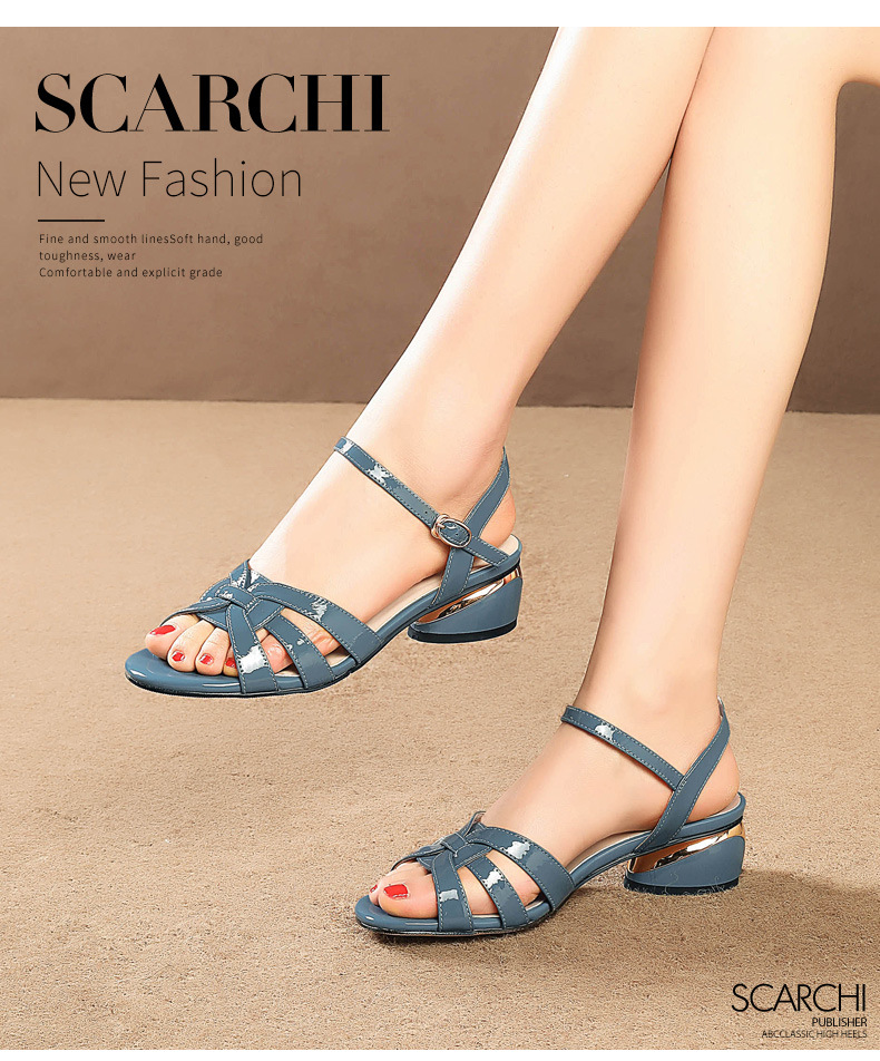Summer New Ethnic Group Polyurethane Upper Chunky-Heel Womens Shoes Open-Toe Casual Comfortable Stylish Hollow-Out Sandals detail