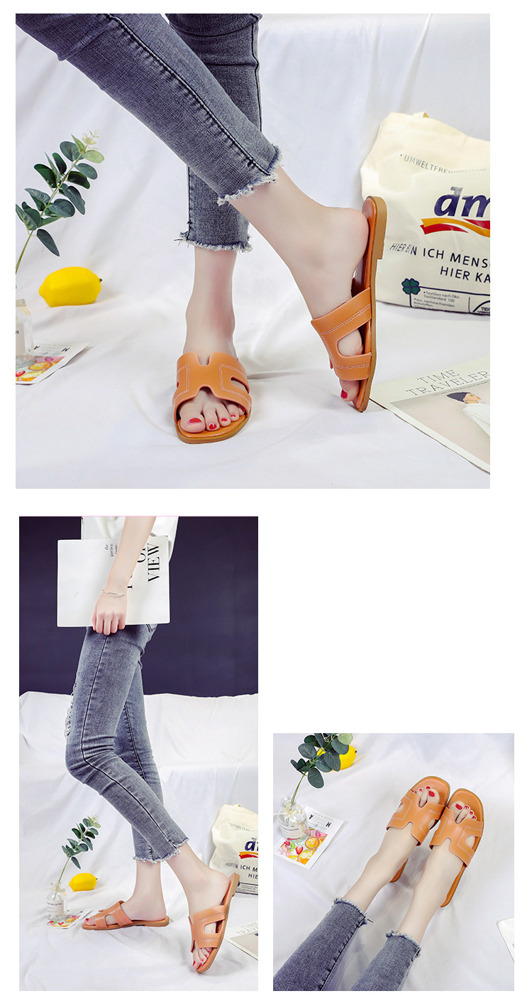 Foreign Trade Simple Style Solid Color Flip-Flops 2023 Spring/Summer Comfortable Outdoor Beach Wear-Resistant Sandals Women detail