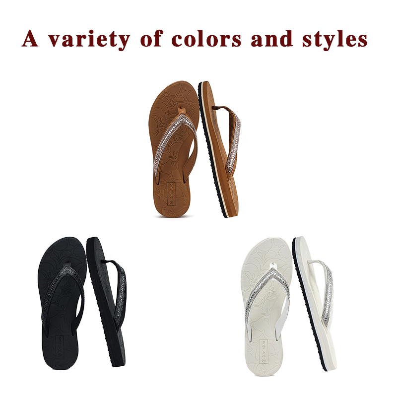 In Stock Women's Arch Support Flip Flops Anti-Slip Rhinestone Sandals EVA Beach Slippers Fast Shipping