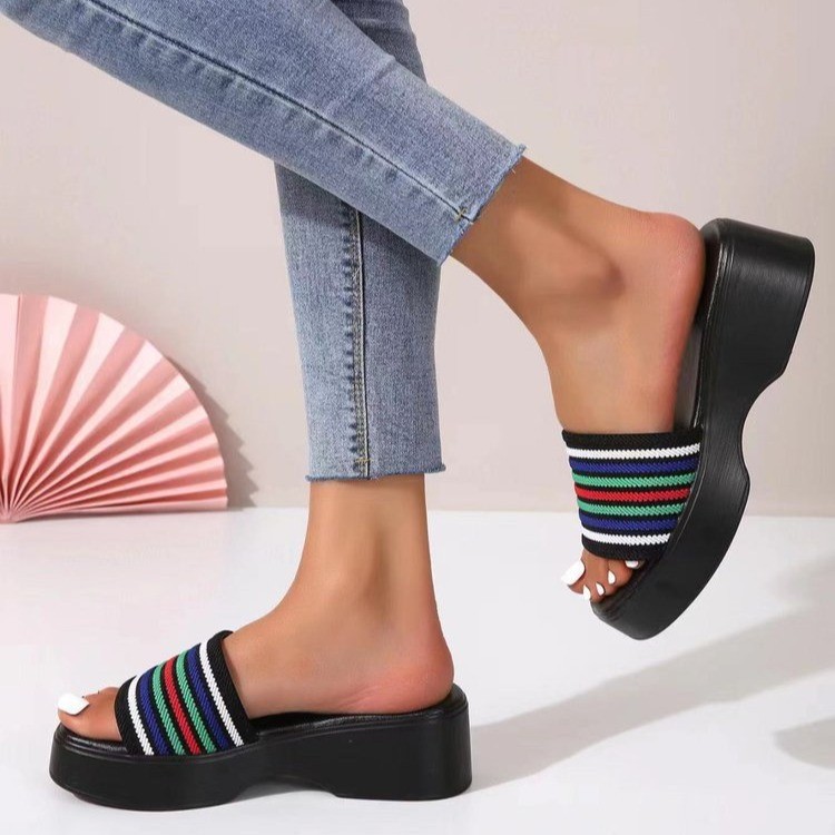European American One-Line Wedge Thick-Soled Slippers Platform Design Large Size Direct Manufacturer Source for Cross-Border detail