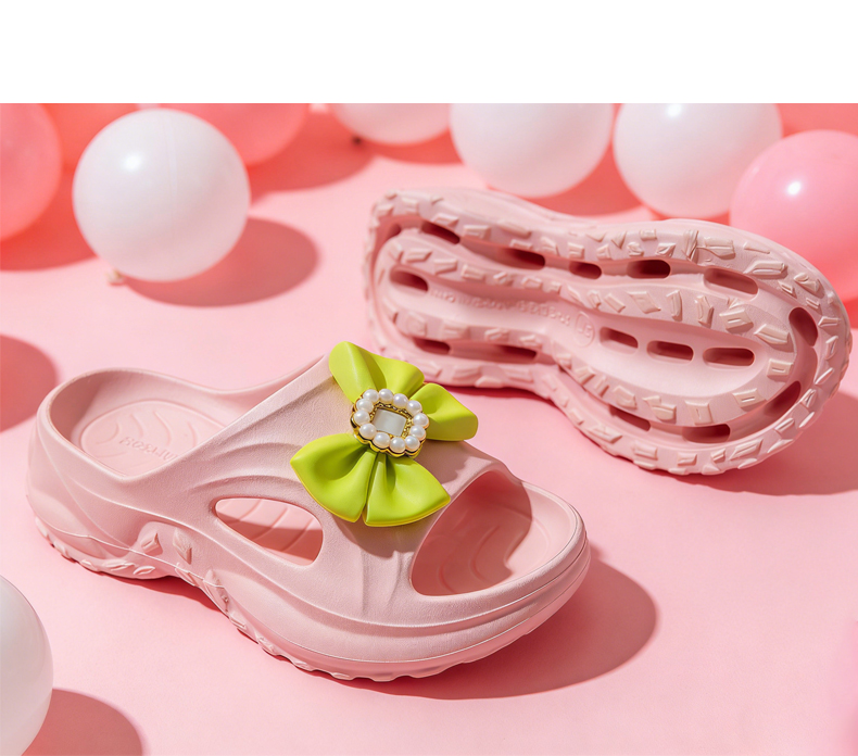Women's High Heel Indoor Slide Sandals Flower Decoration Soft Cushioned EVA Peep Toe Korean Fashion Style Cartoon Pattern All detail