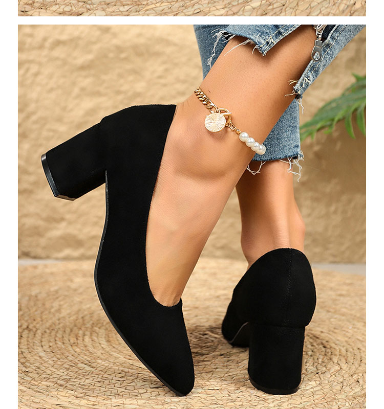 New Design Luxury Woman Sexy High Heeled Shoes Small Slender Round Toe Synthetic Suede Shoe's Upper Square Thick Heel K9939 detail