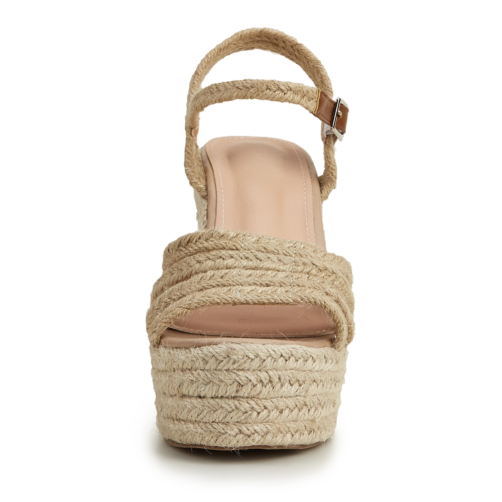 European Fashion Trendy Strap High Heel Women's Open Toe Winter Suede Platform Espadrille Wedge Sandals product view