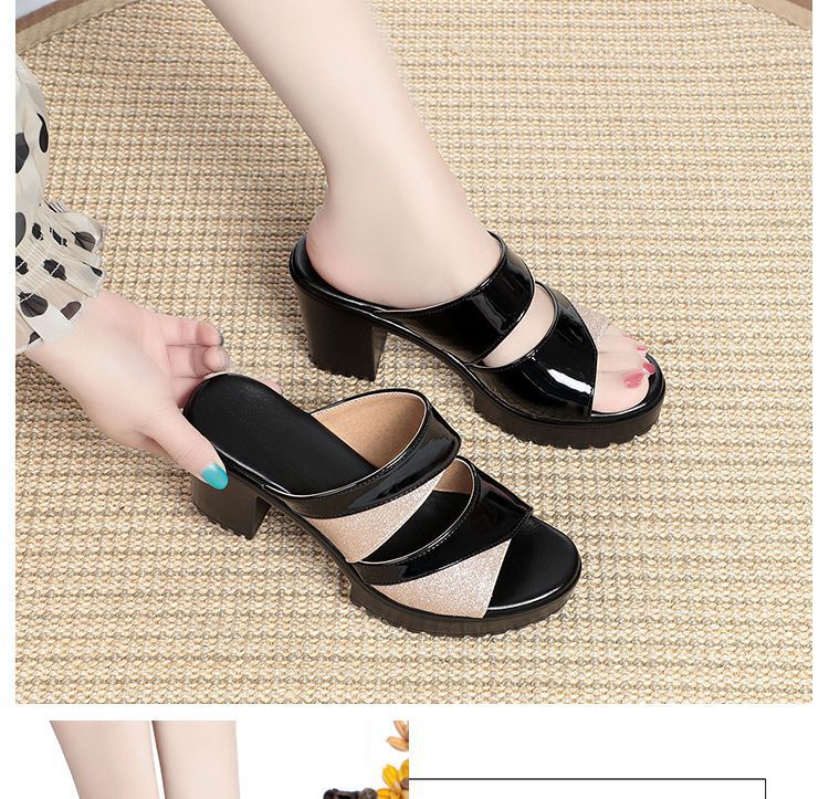 Cross-Border New Chunky-Heel Rubber High-Heel Slippers PU Sandals Women Single-Layer Casual Sports Autumn Slip-On 6-8cm Backless detail