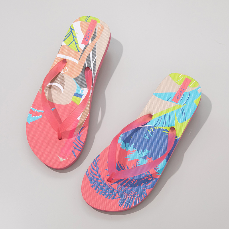 New graffiti flip flops summer colorful fashion clip on slippers personalized couple trend beach wholesale detail