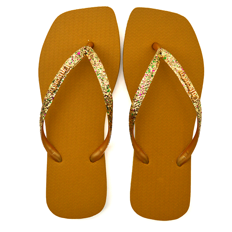 Hot Sales Summer Slippers Lightweight and Lighted Women's Rubber Flip Flops with Glitter Upper Square-Toed Beach Slippers detail