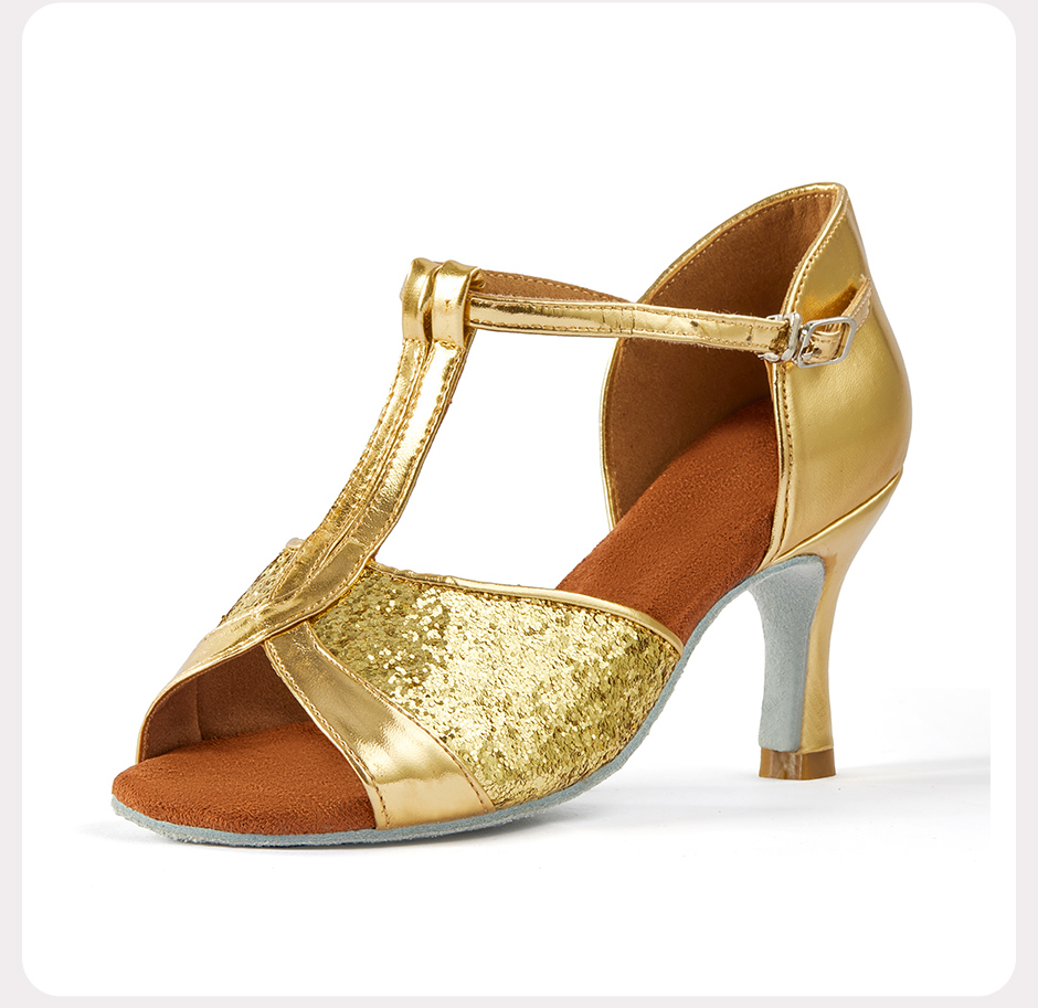 BXS02 Wholesale Sequin Ladies Latin Dance Heels Soft Suede Sole Ballroom Tango Modern Waltz for Competition Training detail