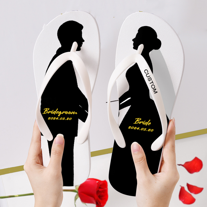 Personalized Design Beach Bride White Women's Flip-Flops Custom Sublimation Flip Flops Wedding Custom Logo for Guests Men Women detail
