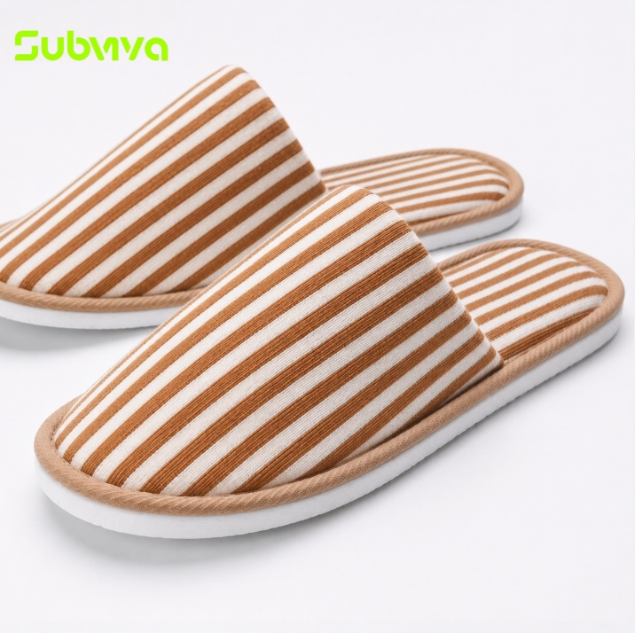 Custom Striped Towel Hotel Guest Slippers Closed Toe Lightweight EVA Sole Disposable Hotel Slippers for Resorts Spas product view