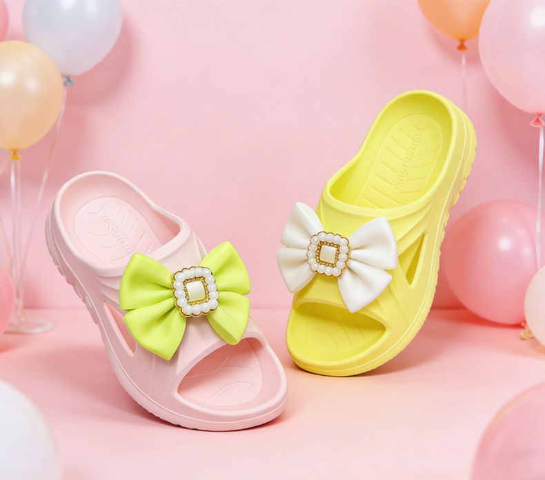 Women's High Heel Indoor Slide Sandals Flower Decoration Soft Cushioned EVA Peep Toe Korean Fashion Style Cartoon Pattern All detail
