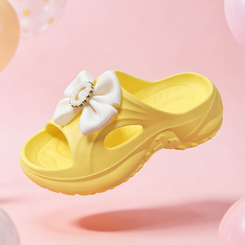 Women's High Heel Indoor Slide Sandals Flower Decoration Soft Cushioned EVA Peep Toe Korean Fashion Style Cartoon Pattern All