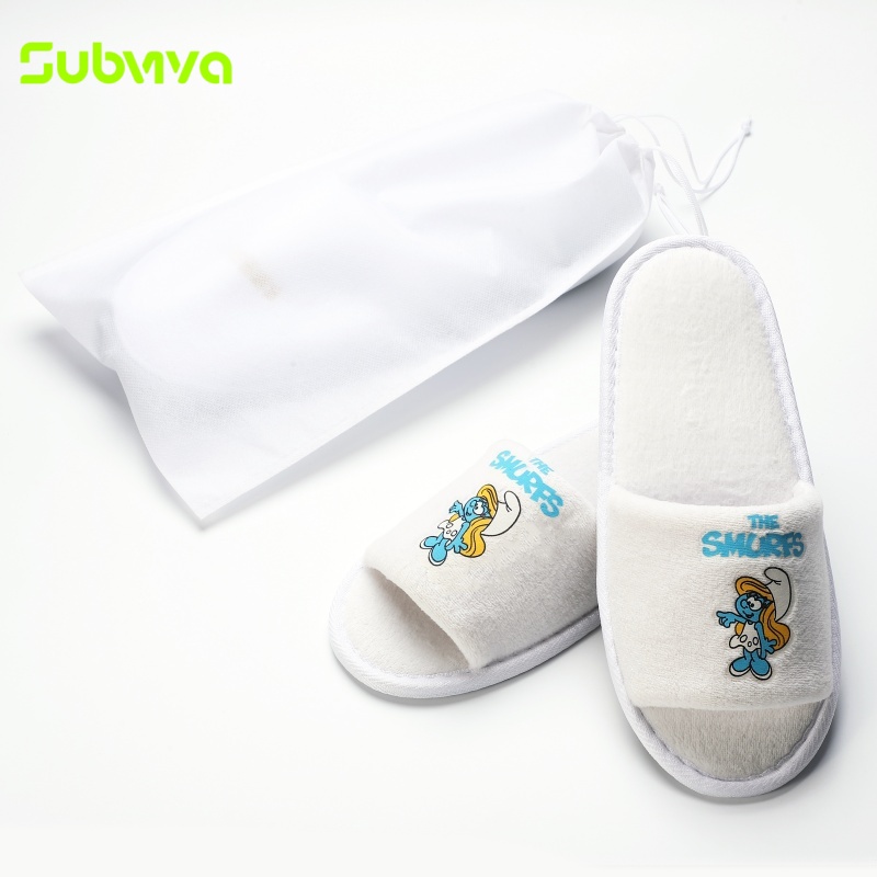 OEM ODM Soft Fine Velvet Embroidery Disposable Spa Slippers EVA Anti-slip Open Toe Luxury Hotel Slippers detail