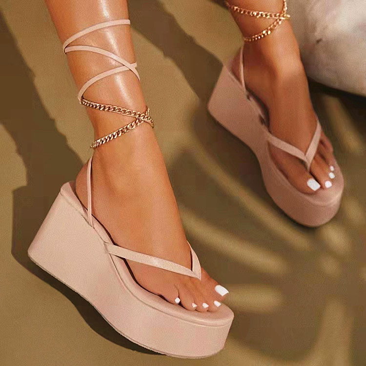 2025 Autumn European American Women's Wedge Heeled Anti-Slippery Plus Size 43 Yards Thin Heel Outdoor Shoes Summer product view