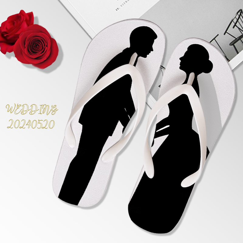 Personalized Design Beach Bride White Women's Flip-Flops Custom Sublimation Flip Flops Wedding Custom Logo for Guests Men Women detail