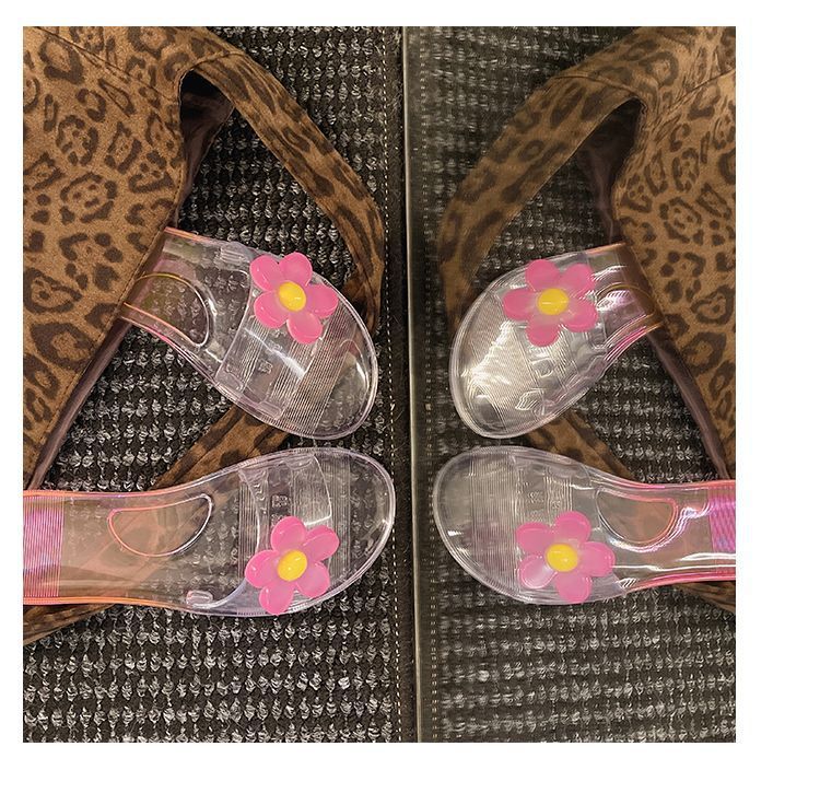 OEM ODM Wholesale Womens Jelly Sandals Clear Crystal Flat Slippers Cute Flower Beach Shoes Summer Outdoor Vacation Footwear detail