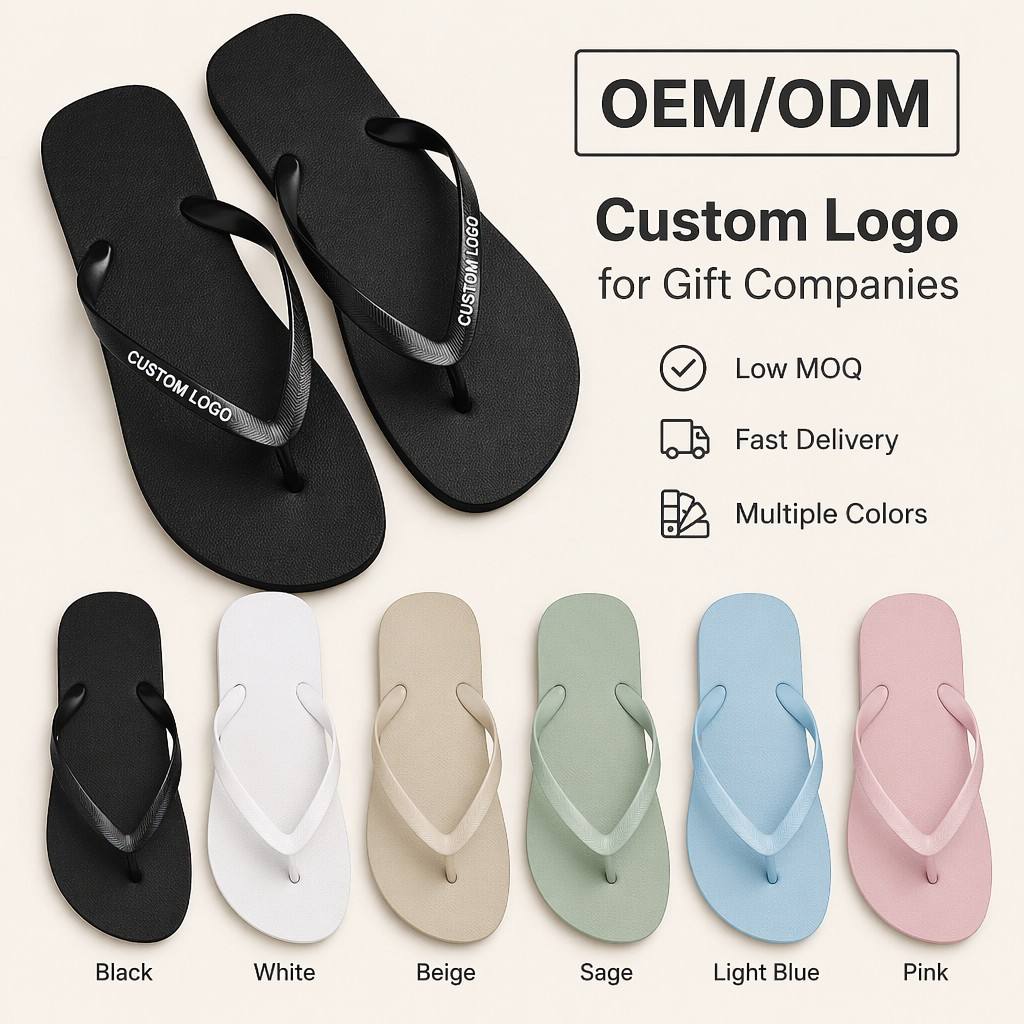 Wholesale Custom Logo EVA Flip Flops OEM Unisex Waterproof Lightweight Slippers For Hotel Beach Pool Party Promotional Event