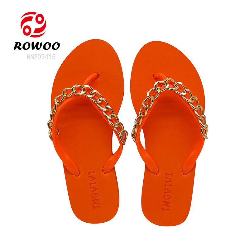 Women Trend Bright Flip Flops Summer Beach Flats Flip-flops High-end Metal Chain Fashion Slippers Flip-Flops detail