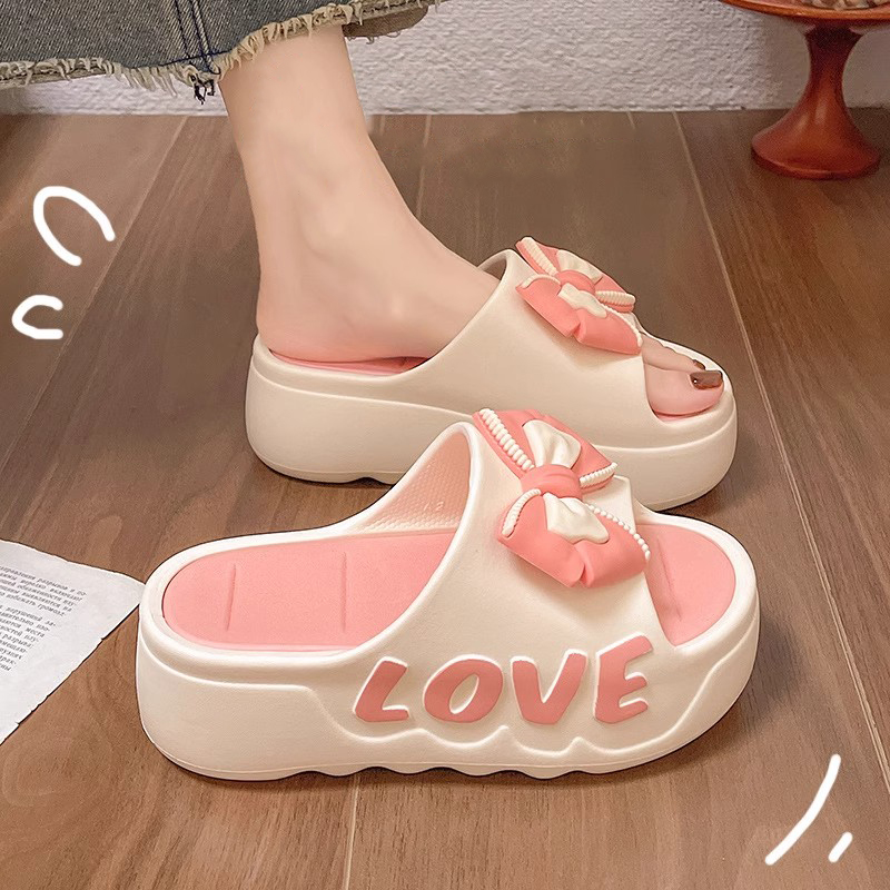 Women's Fashion Trend Summer Outdoor Beach Platform Thick-Soled Printed Bow Sandals High Heels Non-Slip Height Increasing
