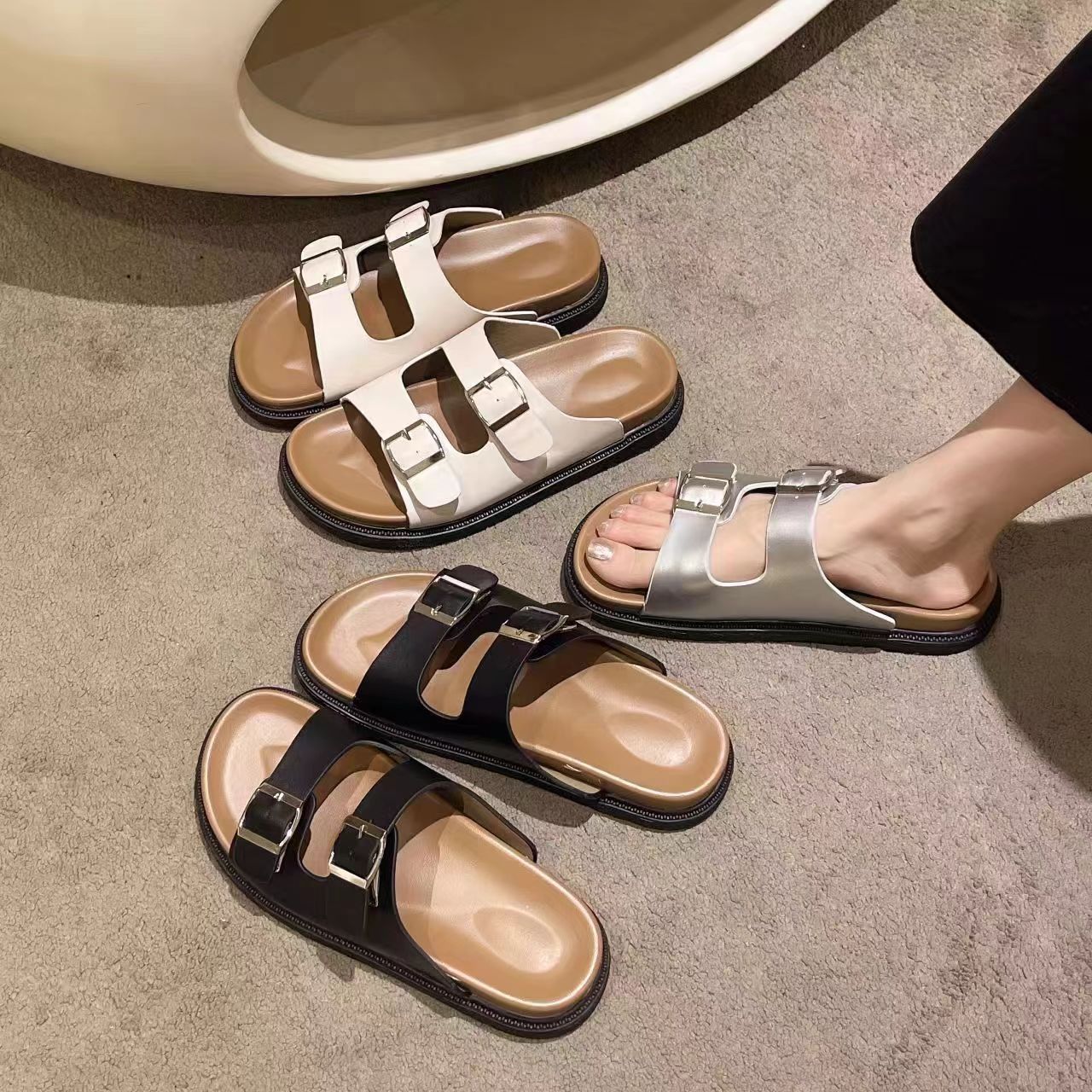 Thick-Soled for Sandals Women's Outdoor New Retro Casual PVC Belt Buckle Open-Toe Slide Non-slip Color product view