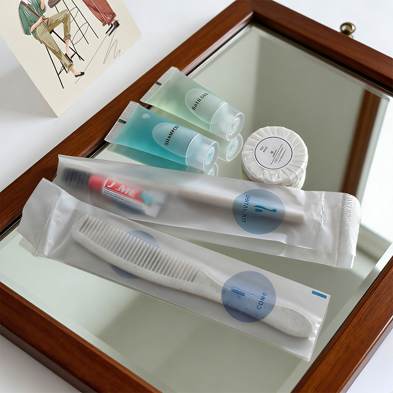 Wholesale Custom Airbnb Disposable Unisex Slippers Wash Set Hotel Luxury Bathroom Shampoo Toiletries Amenity Set detail