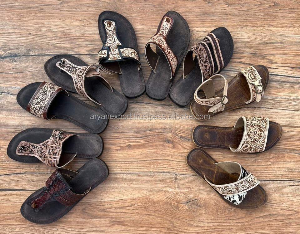 New Fashion Trend Women Flat Flip Flops High Quality Real Handmade Genuine Leather Western Style Cheap Price Female Sandals product view