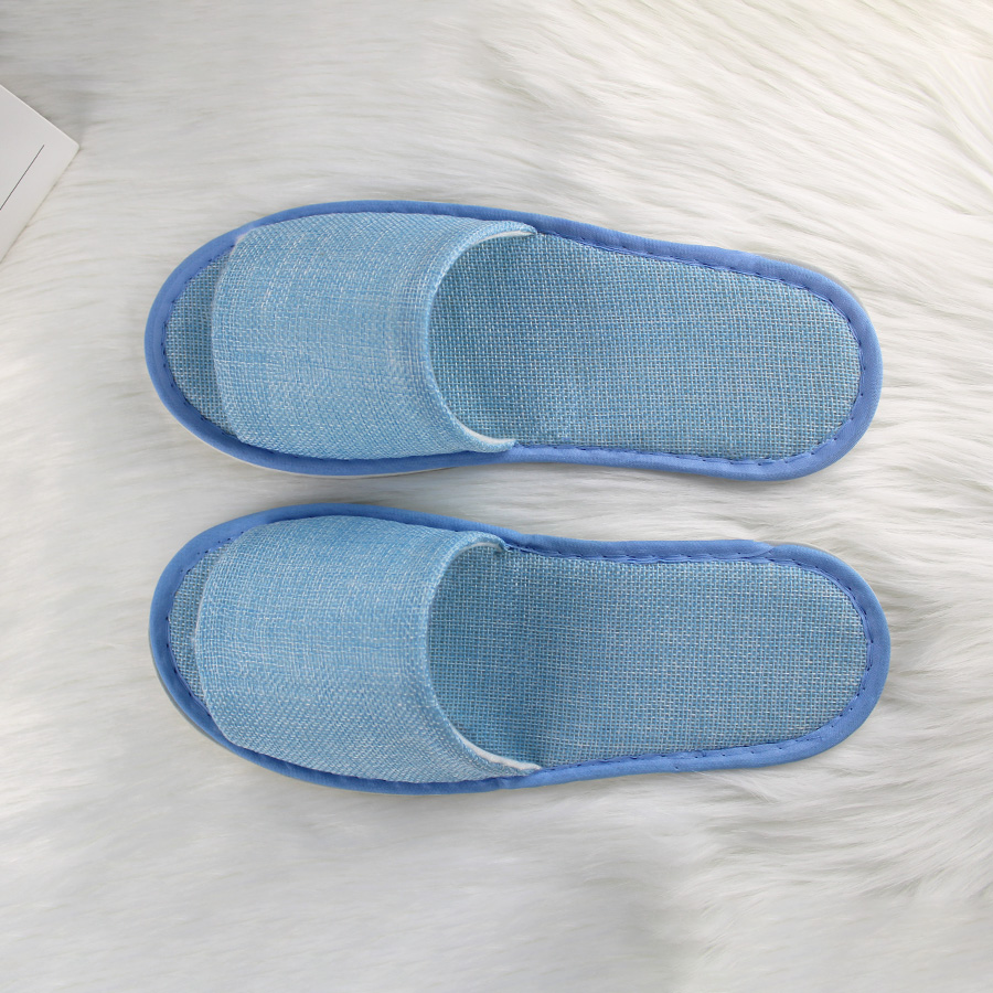 Eco-Friendly Linen Slippers with Open Toe Custom Logo Non-Slip and Comfortable Washable Hotel Amenities detail