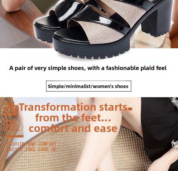 Cross-Border New Chunky-Heel Rubber High-Heel Slippers PU Sandals Women Single-Layer Casual Sports Autumn Slip-On 6-8cm Backless detail