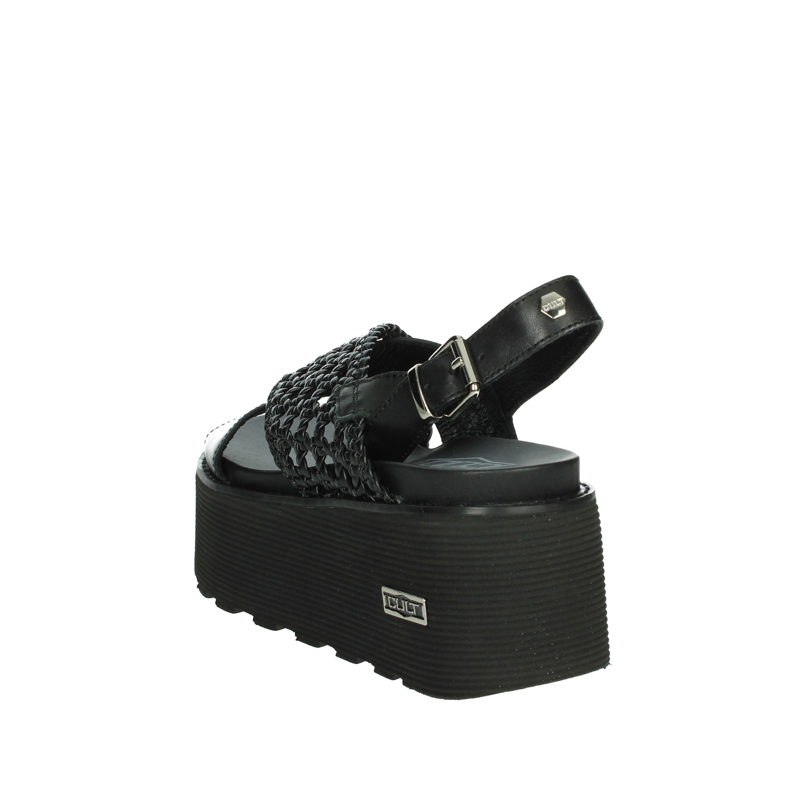 Cult Women's Summer Open Toe Wedge Sandal Black Platform Strappy Design Synthetic Upper Buckle Closure Height Increasing product view