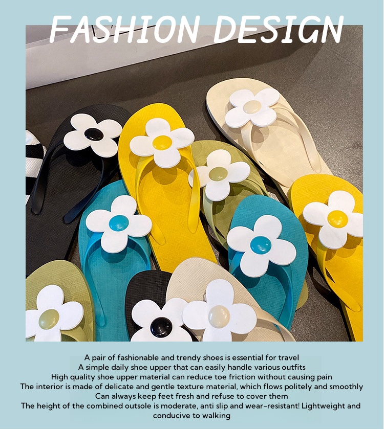 Custom Women's Floral Flip Flops for Summer Light PVC Slides with Flat Soft and Printed Design for Beach Outdoors detail