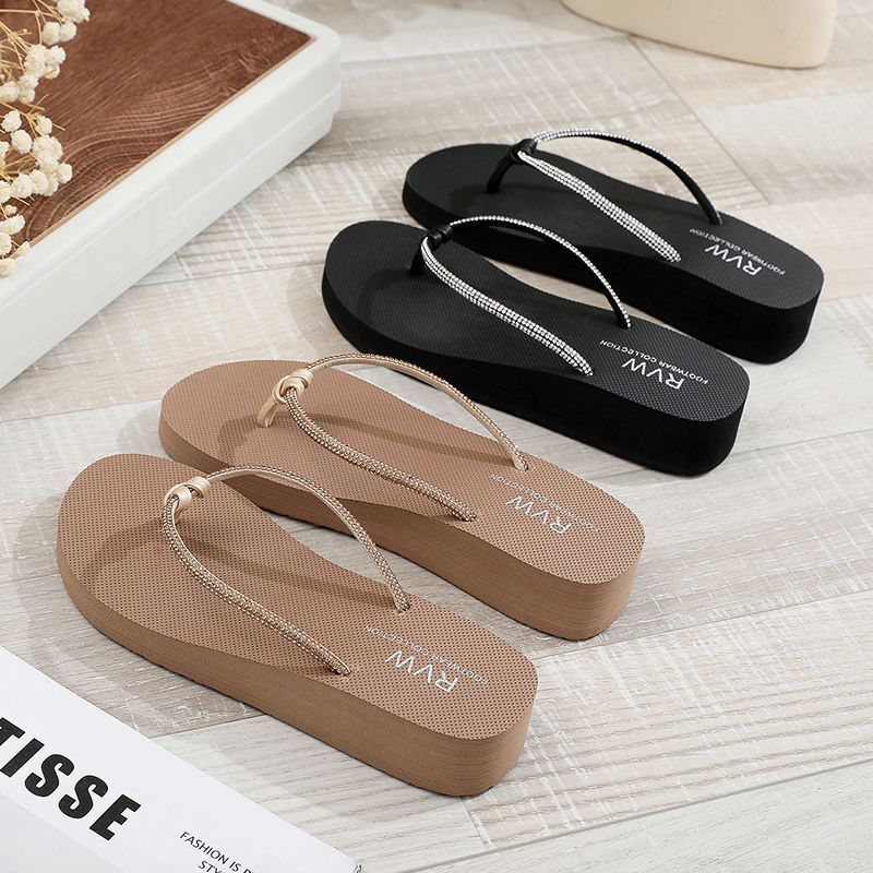 Womens Rhinestone Flip-Flops Wedge Sandals Non-Slip Summer Korean-Style Beach Platform Sandals Versatile Casual for EVA