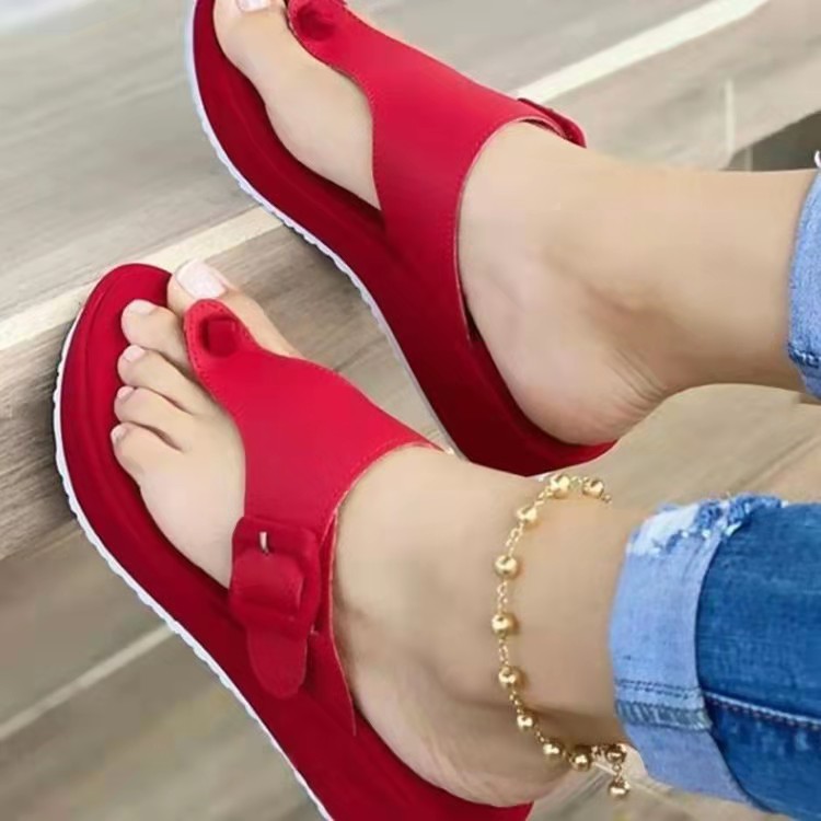 Large Size Fish Mouth High Heel Height Increasing Flip-flops Women's Spring New Red PU Platform Casual Fashion Wedge for detail
