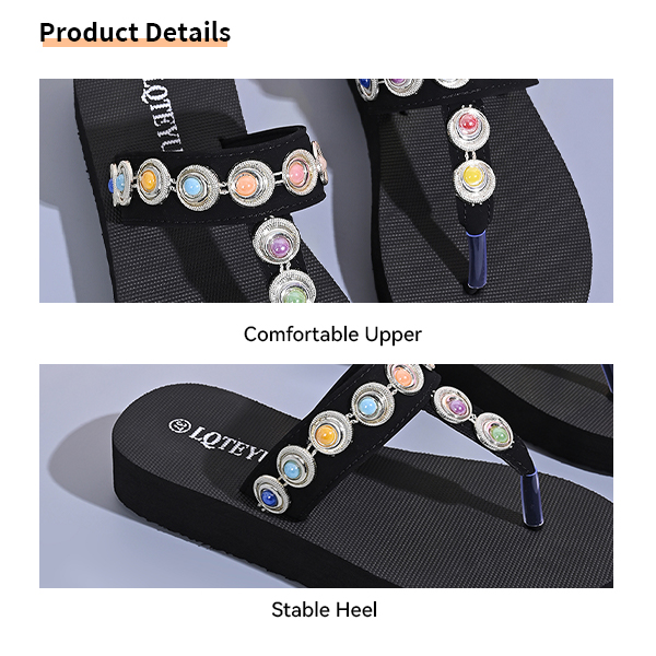 New Style Woman Shoes Sexy High Heels Slippers Wedge Heel 3cm Flip Flops Black Strap with Inlaid Colorful Sequins Upper JY-S44 detail