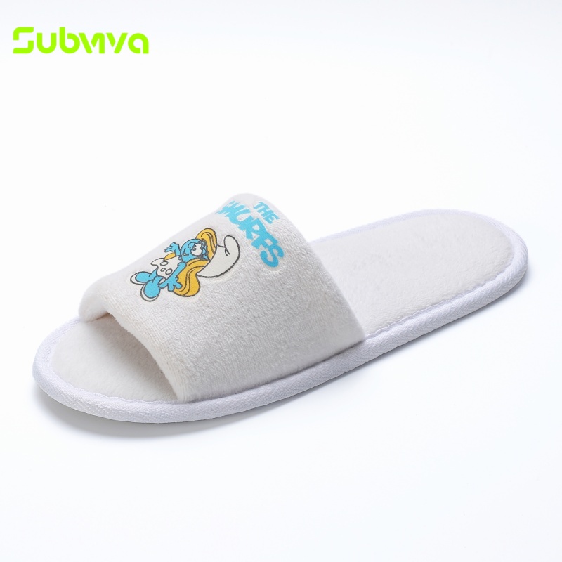 OEM ODM Soft Fine Velvet Embroidery Disposable Spa Slippers EVA Anti-slip Open Toe Luxury Hotel Slippers detail