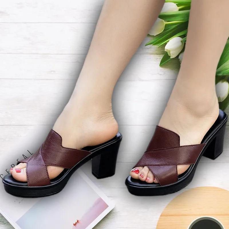 Cross-border Large Size Women's Summer Sandals Slippers Thick Wedge Heel Artificial PU Upper Rubber Outsole Lightweight product view