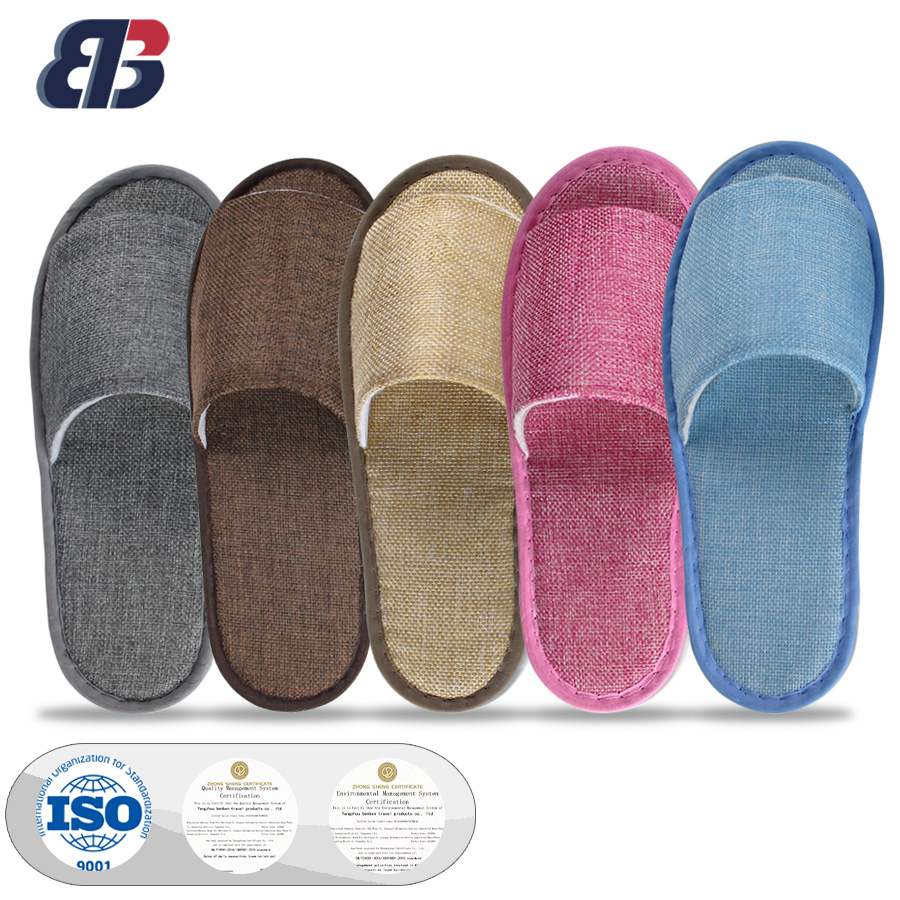 Eco-Friendly Linen Slippers with Open Toe Custom Logo Non-Slip and Comfortable Washable Hotel Amenities product view