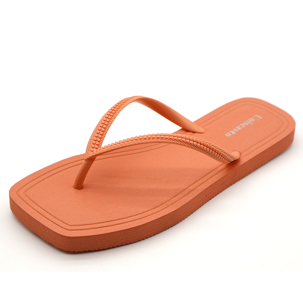 Hot Sale High-quality Women's PVC Flip Flops Light Weight Anti-slippery Summer Beach Use Simple Pure Color Square-Toe for detail