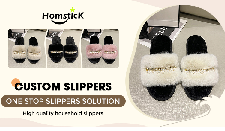Custom Logo Plush Fur Slippers Pearl Decor [US Sizes 5-10] Premium Faux Fox Fur Indoor Slides Women Home Lounge Shoes Factory detail