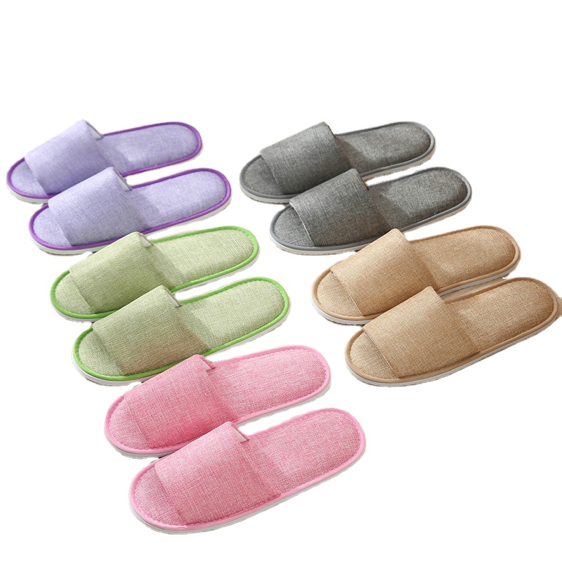 Eco-Friendly Linen Slippers with Open Toe Custom Logo Non-Slip and Comfortable Washable Hotel Amenities detail