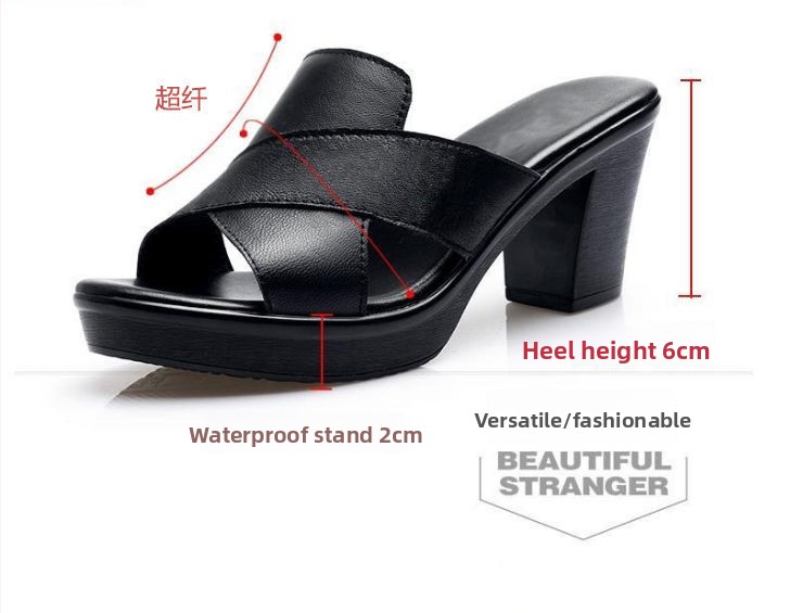 Cross-border Large Size Women's Summer Sandals Slippers Thick Wedge Heel Artificial PU Upper Rubber Outsole Lightweight detail