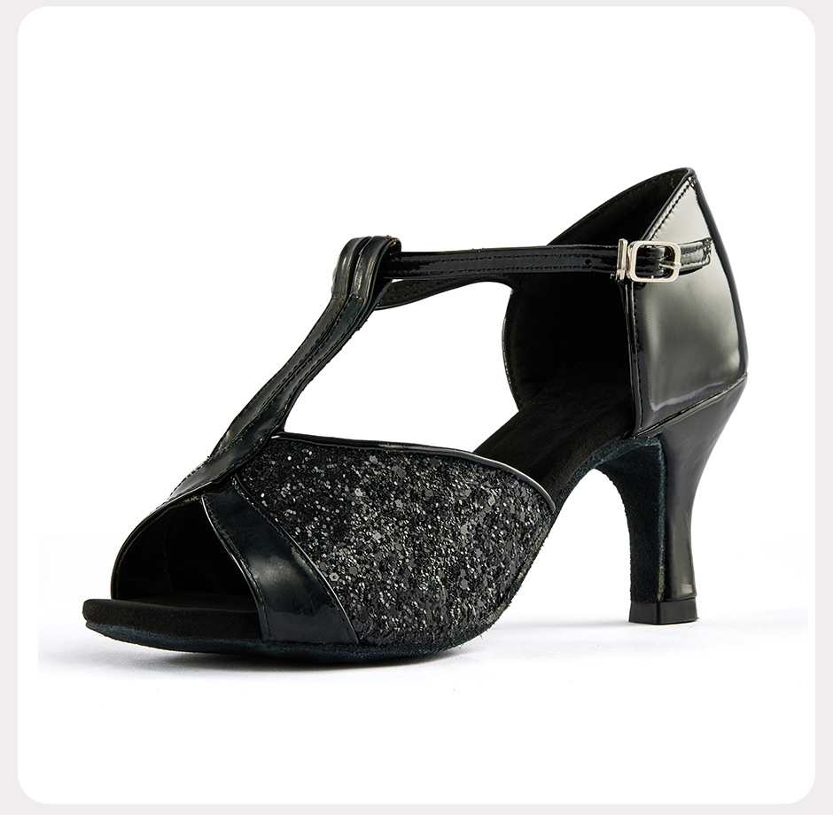 BXS02 Wholesale Sequin Ladies Latin Dance Heels Soft Suede Sole Ballroom Tango Modern Waltz for Competition Training detail