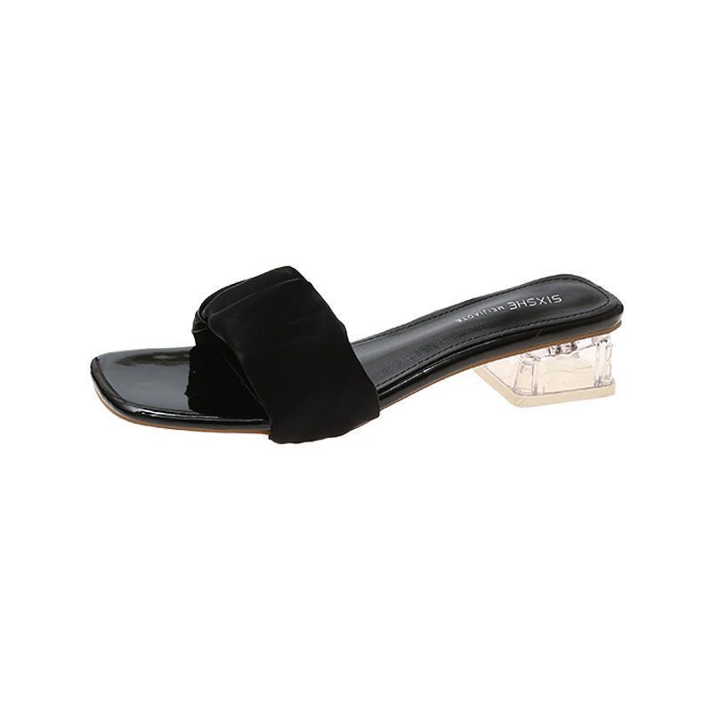 Fashion Women Thick Heeled Flip Flops square Toe Medium Heel Sandals for Summer Outdoor product view