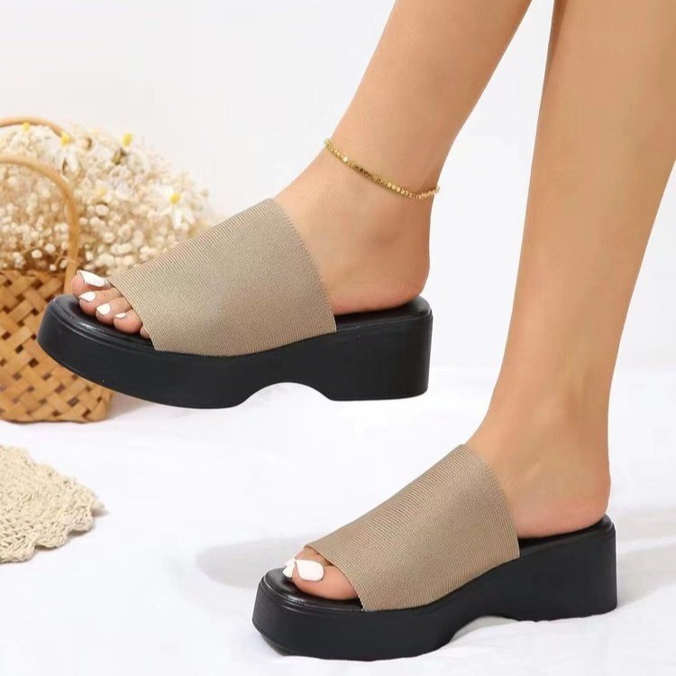 European American One-Line Wedge Thick-Soled Slippers Platform Design Large Size Direct Manufacturer Source for Cross-Border detail