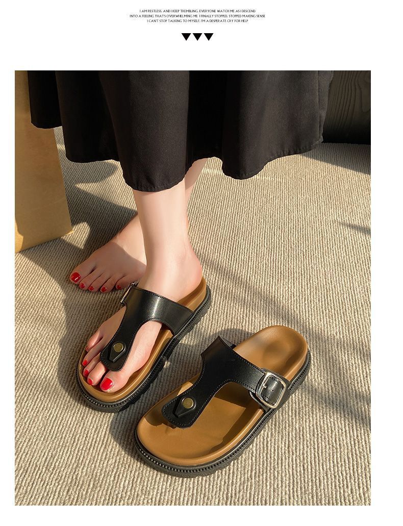 Women T-Strap Metal Buckle Platform Flip Flops African Market Ladies Thick Non Slip Sole Casual Street Beach Slippers detail