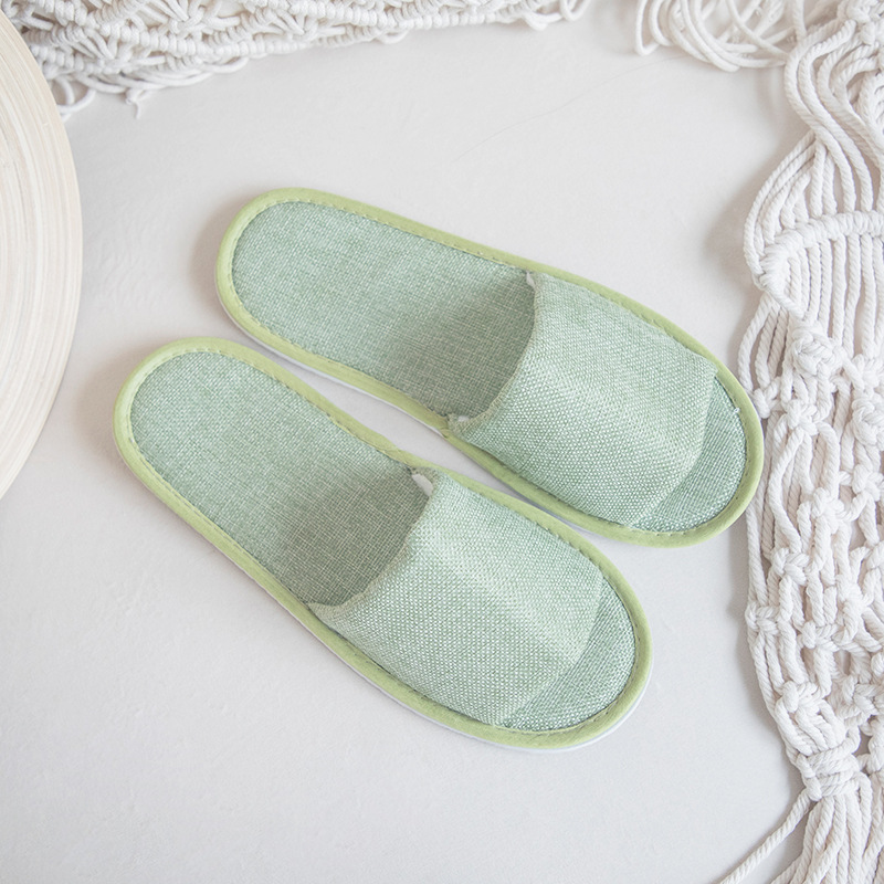 Eco-Friendly Linen Slippers with Open Toe Custom Logo Non-Slip and Comfortable Washable Hotel Amenities detail