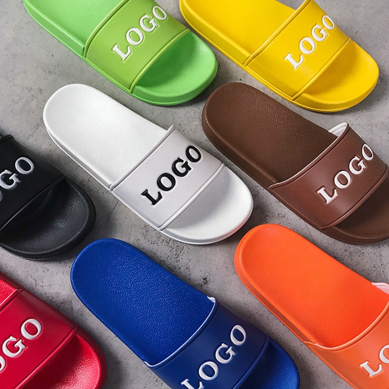 Free Design Custom Printed Logo Personalized Soft Sole One-piece Molding PVC Material Bathroom Pool Slides Slippers detail