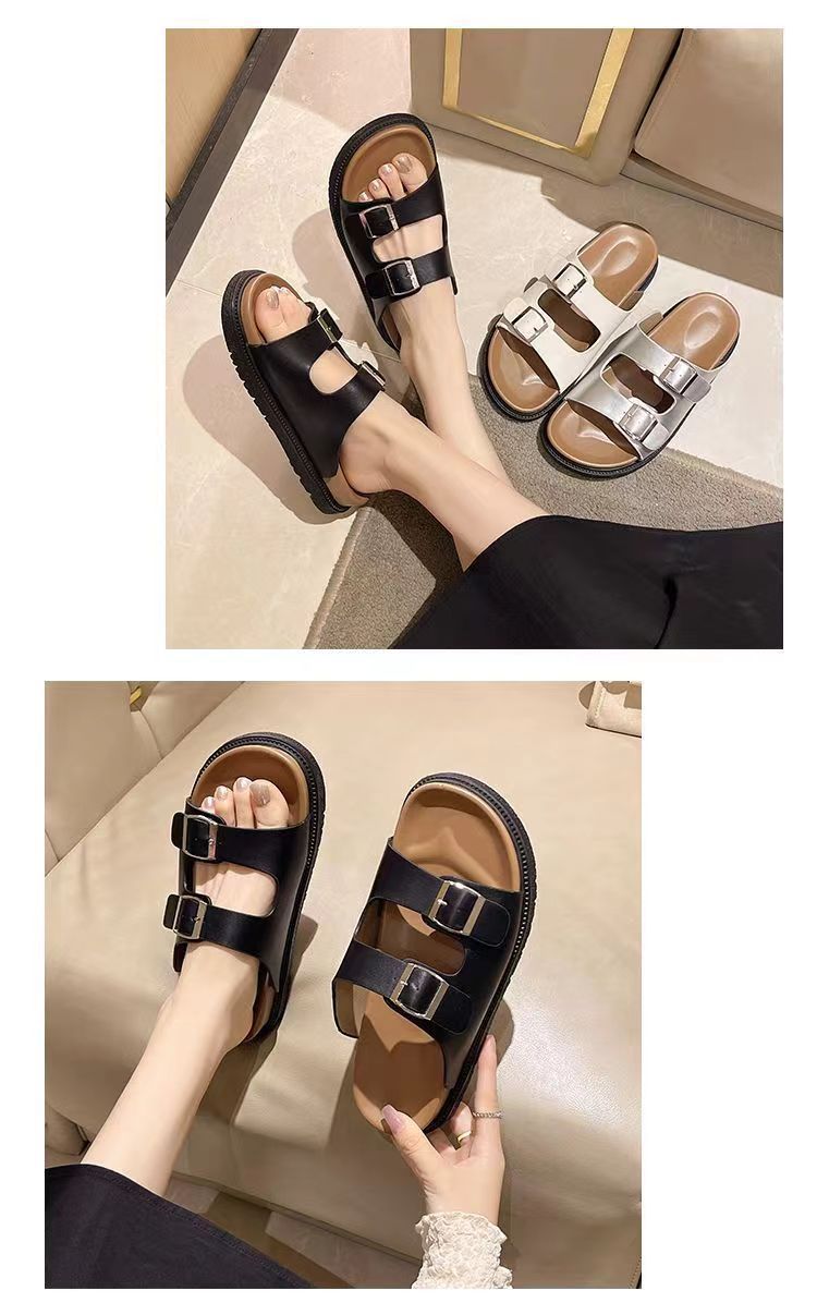 Thick-Soled for Sandals Women's Outdoor New Retro Casual PVC Belt Buckle Open-Toe Slide Non-slip Color detail