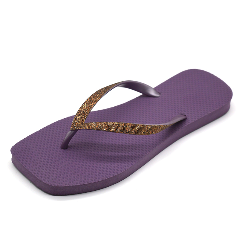 Hot Sales Square-Toed Women's Rubber Flip Flops with Glitter Upper Lightweight Anti-Slippery for Beach Summer/Autumn Use product view